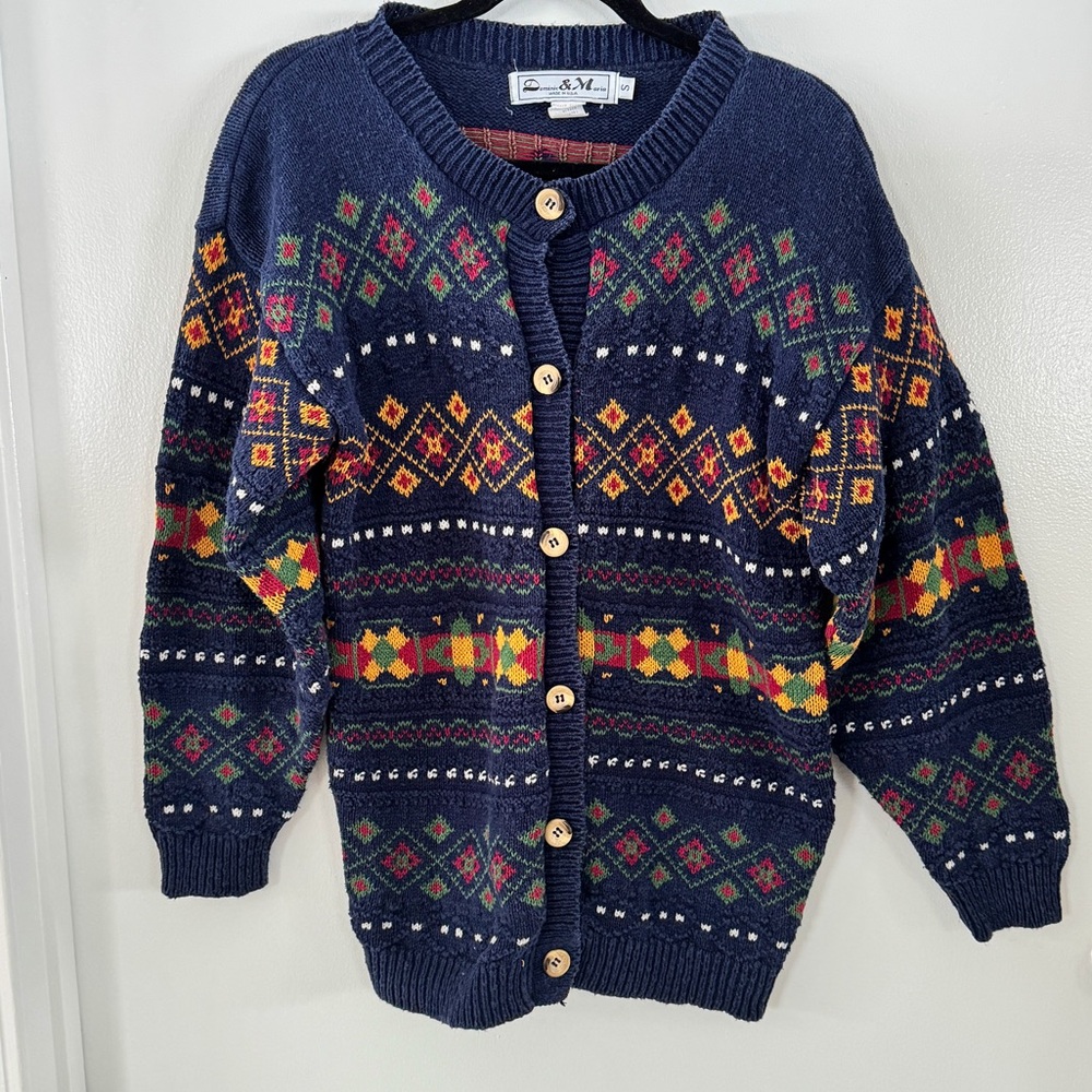 👵🏽 Vintage 80’s Dominic & Maria Geometric Cardigan Granny Sweater sz S